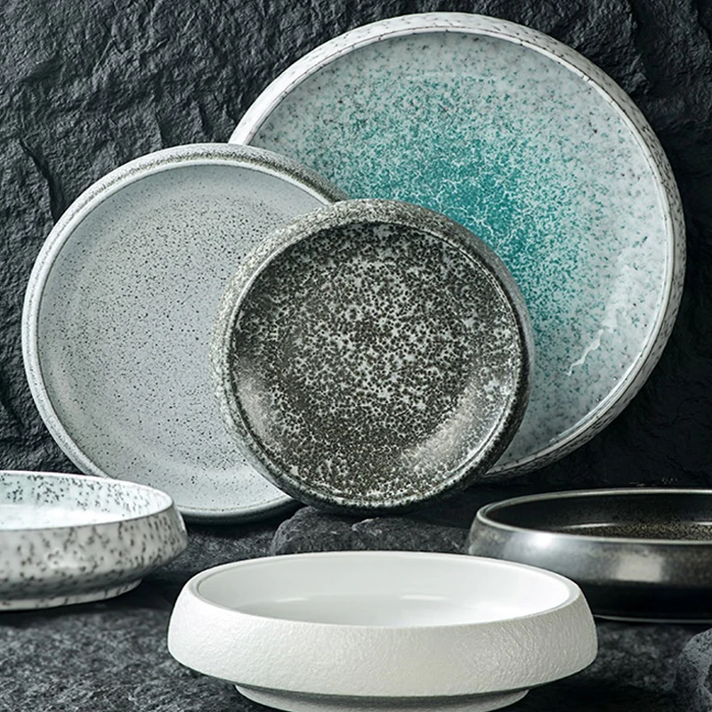 Creative Circular Ceramic Plates Bowl Japanese Modern Underglaze Kiln Transmutation Dinner Plate Sushi Cold Dishes Tableware