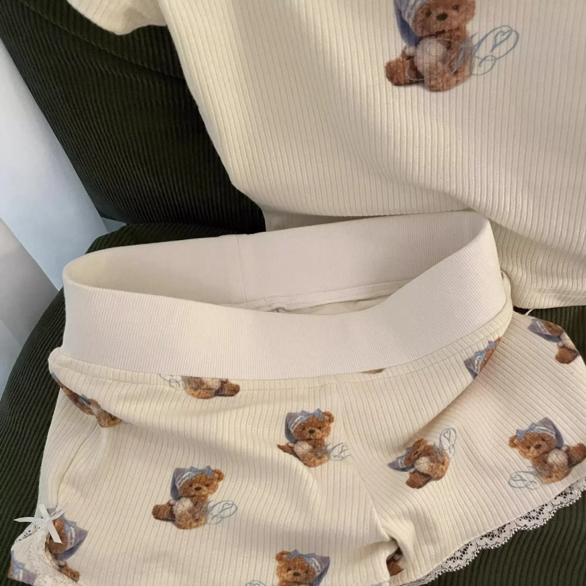 لطيف الكرتون الدانتيل فراشة عقدة ملابس خاصة المرأة رقيقة الصيف المنزل السراويل يمكن ارتداؤها خارج السراويل القصيرة