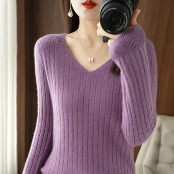 여성용 따뜻한 기본 상의 캐주얼 V넥 용수철 보터밍 셔츠, 긴팔 스웨터, 한국 패션 니트 풀오버, 2024 가을 겨울 Best5 여성용 따뜻한 기본 상의 캐주얼 V넥 용수철 보터밍 셔츠, 긴팔 스웨터, 한국 패션 니트 풀오버, 2024 가을 겨울 Best5