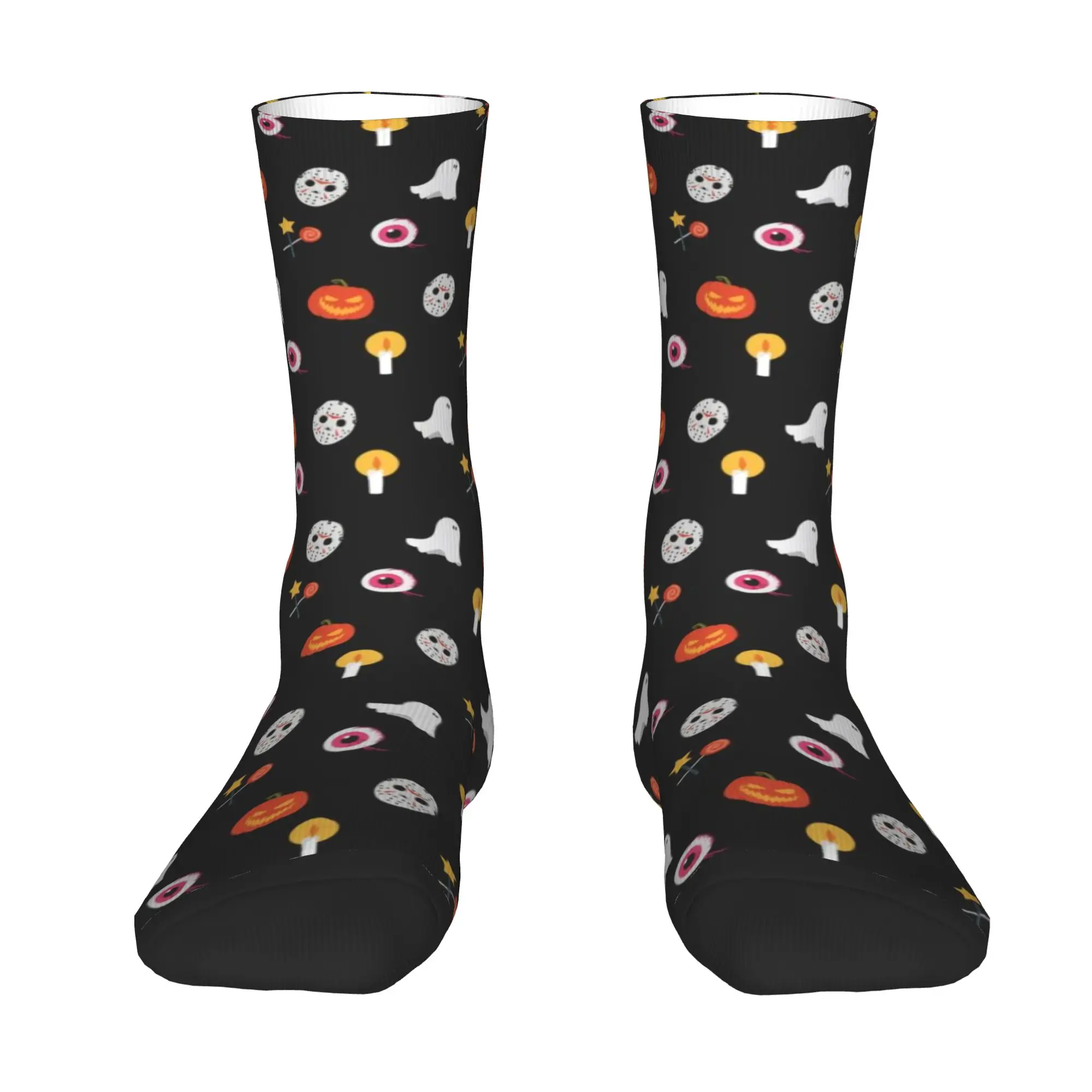 Custom Novelty Printing Orange Halloween Pumpkin Ghost Witch Socks for Women Men Stretchy Summer Autumn Winter Crew Socks