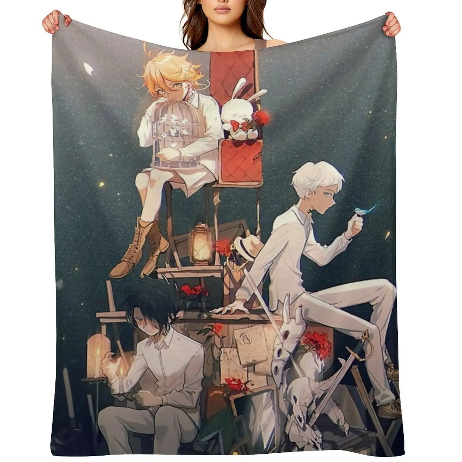 

Best Anime The Promised Neverland Throw Blanket Plaid on the sofa halloween Luxury Brand Bed Blankets