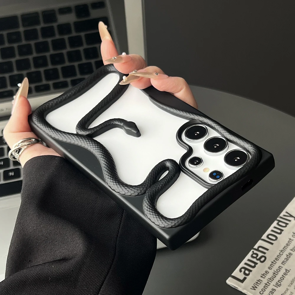 Hollow 3D Snake Phone Case For Samsung S25 Ultra S24 S23 S22 A56 A36 A26 A16 A55 A54 5G Heat Dissipa