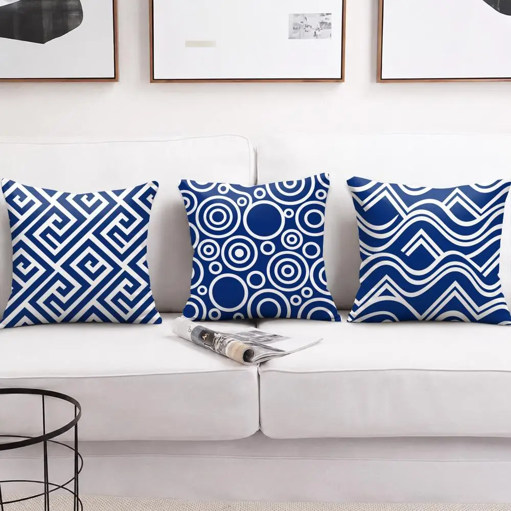 Navy Blue Geometric Cushion Cover Soft Short Plush Pillow Cases Hidden Zipper Cutecore Sofa Bedroom Home Decor Gift
