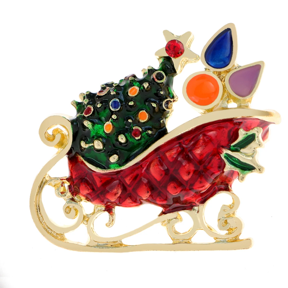 CINDY XIANG Enamel Christmas Sled Brooch Red Green Color Fashion Festival Pin Home Ornament Jewelry High Quality