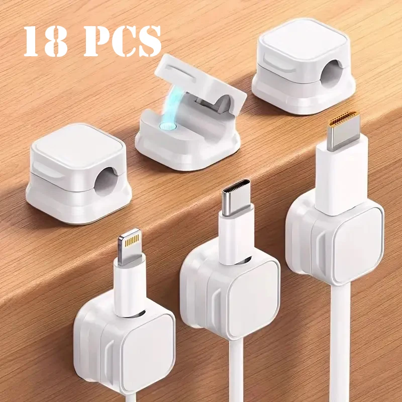 6/12/18pcs Cord Organizer Holder Magnetic Desktop Cable Clip Management Hidden Phone Charging Cord Holder For Kitchen Appliances