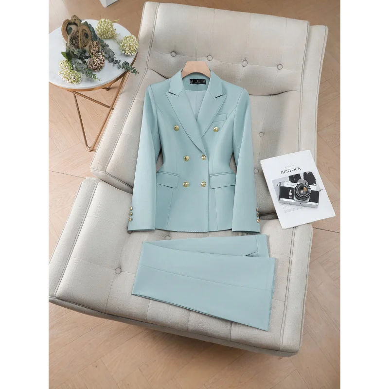 

Elegant double-breasted women's suit set, new spring and autumn professional formal wear, stylish goddess-style two-piece blazer