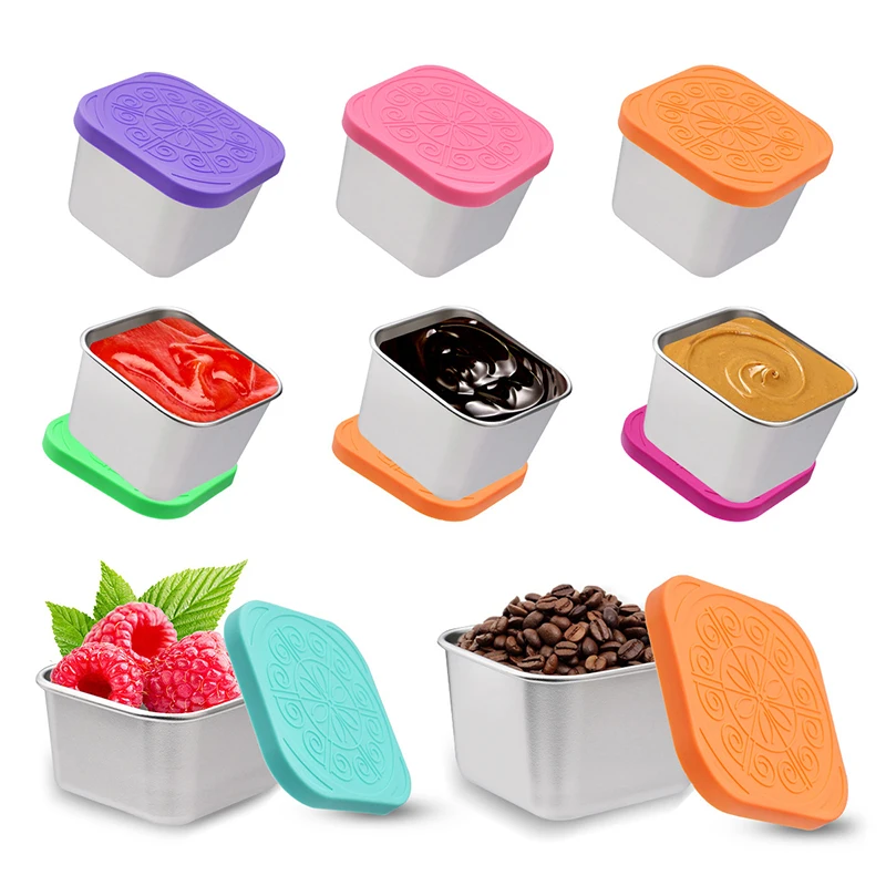 1Pc 60ML Salad Dressing Container Portable Stainless Steel Small Condiment Containers With Silicone Lids Reusable Leakproof