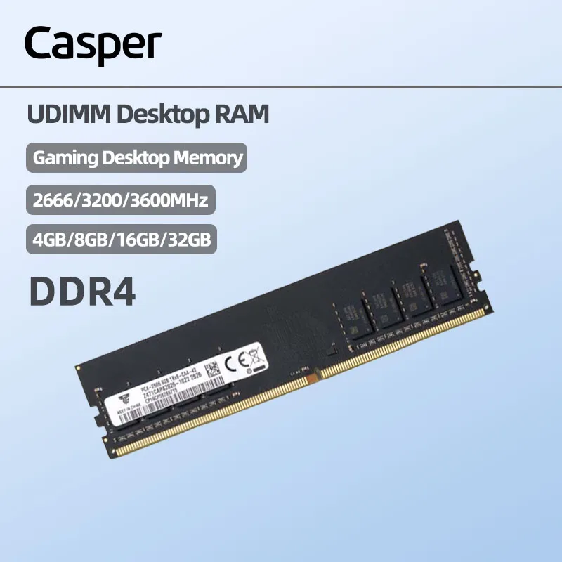 Casper Desktop Computer RAM DDR4 Memory Module PC 4/8/16/32GB 2133/2400/2666/3200MHz Run Business Office Software Quickly (Black