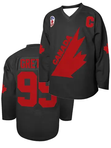 Team Canada Hockey Jersey - Black with Red Accents "Gretzky 99" Captain "C" Maple Leaf Logo Hockey Jersey 3d HD Prints