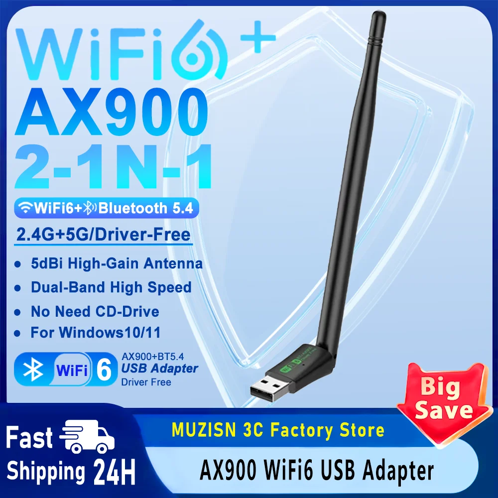 AX900 WiFi6 USB محول بلوتوث 5.4 ثنائي النطاق 2.4G & 5 جيجا هرتز 2 في 1 دونغل شبكة لاسلكية Wlan استقبال ل Win10/11 سائق مجاني #1