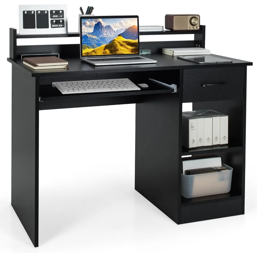 

Computer Desk, Home Office Desk with Large Drawers, Hutch, Keyboard Tray, 5-Position Adjustable Open Shelves, Easy Assem