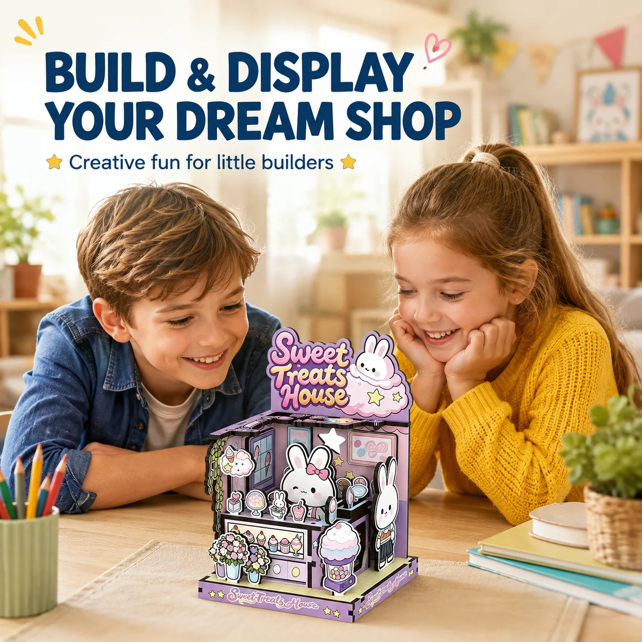 3D Model Building Block Puzzle, City Street House 3D Puzzle, World Cup Buildings, Panda Cabin Building, Bunny Shop Building, Miniature Building Block Display Toy, Suitable for Children and Adults