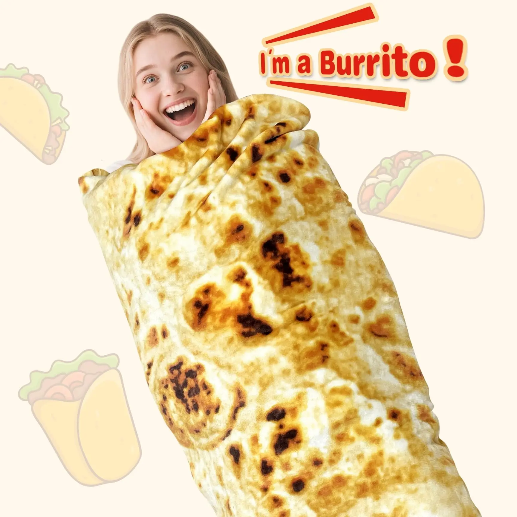 Custom Name Burrito Throw Blanket , Realistic Burrito Throw Blanket Funny Gifts for Women Men Teen Boy Girl, Christmas Gifts