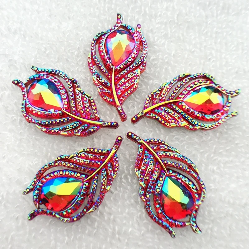 Bling 20pcs 20*38mm Cute AB Leaf &Phoenix down RhinestoneFlatback button Cabochon Appliques/Wedding Decoration Craft