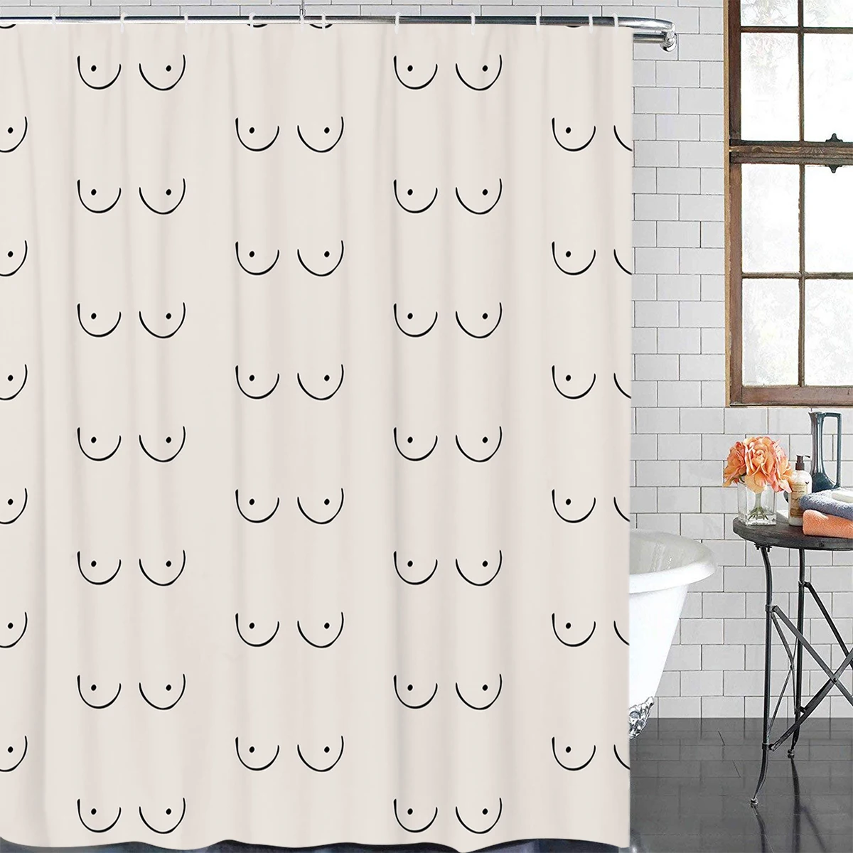 Sexy Boobs Shower Curtain Boob Feminine Feminist Seamless Breast Pattern Bathroom Curtains Polyester Bathroom Screen with Hooks