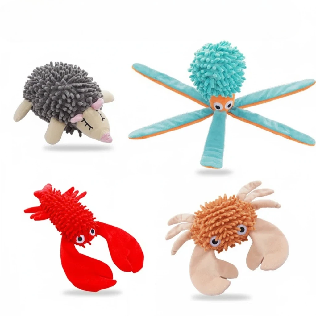 Samt Octopus Igel Krabbe Hummer Kauen Hundespielzeug für kleine Hunde Quietschender Plüsch Backenzahn Hundespielzeug Training Haustierprodukte