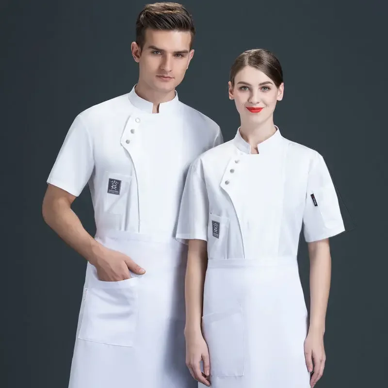 夏シェフ半袖セットレストランホテルキッチン作業服男性黒通気性キッチンシェフジャケットエプロンケータリング女性