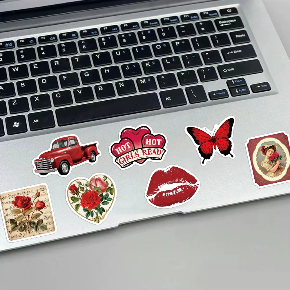 50PCS Aesthetic Red Decorative Stickers for Computers, Laptops, Cups, Tabletops, iPads, Guitar Decorative Stickers