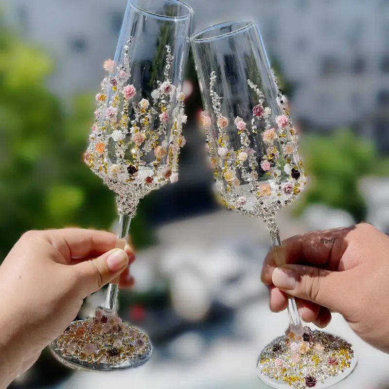 Creative Champagne Glass Decoration Wedding Toast Cup DIY Handmade Homemade Material Package A Pair of Engagement Festival Gifts