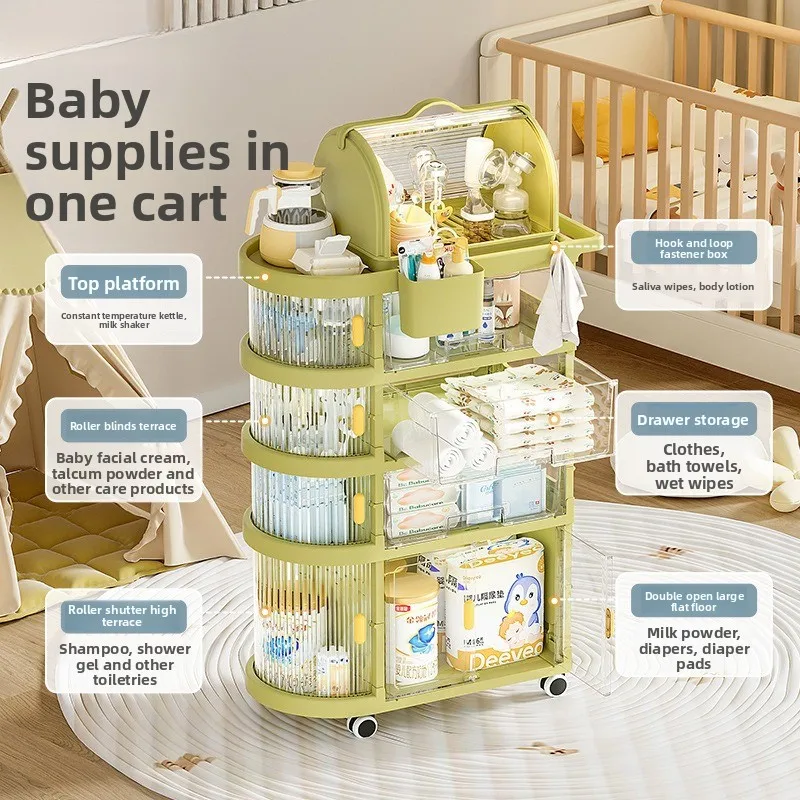 Portable Floor Standing Baby Storage Cart Multilayer Foldable Shelving Organizer Trolley Tool Cart Small Storage Rack for Toys A