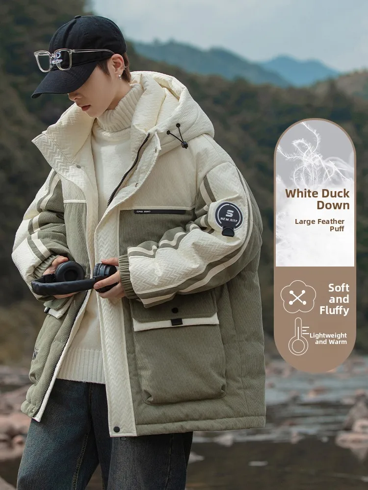 

Men's Winter Thiened Fce Lined Outdoor Workwear down Jaet Faionable Japanese Sle Couples Cold Resistant Coat