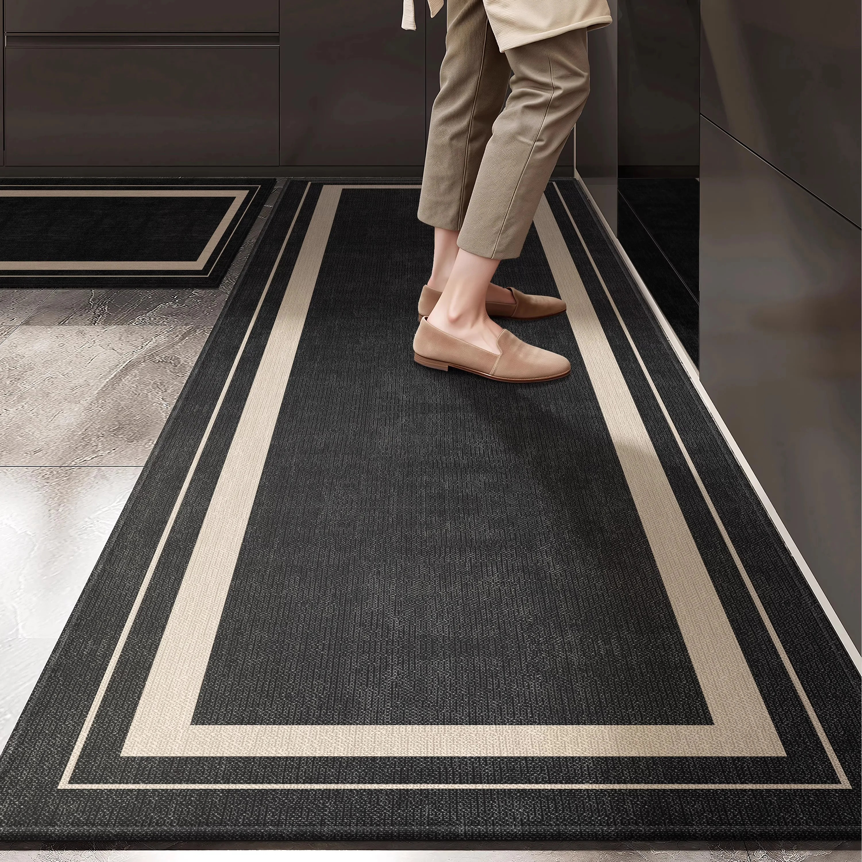 

Kitchen Floor Mat Long Rug Black Weaving Non-slip Carpet Home Decoration Anti-slip Foot Mats Wear-resistant 주방바닥매트 Alfombra