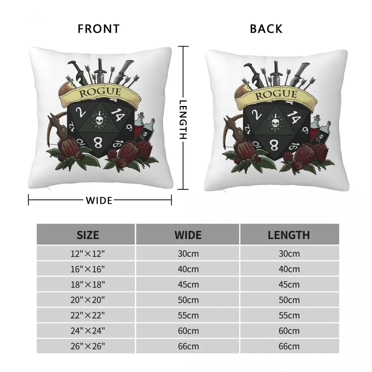 Dice Rogue Square Pillowcase Pillow Cover Polyester Cushion Zip Decorative Comfort Throw Pillow for Home Car