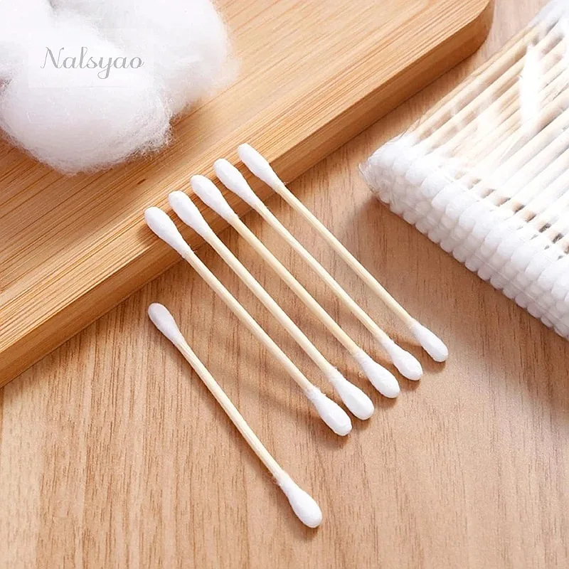 100Pcs Wooden Cotton Swabs Double Tipped Cotton Buds Chlorine Free Hypoallergenic Makeup Tools