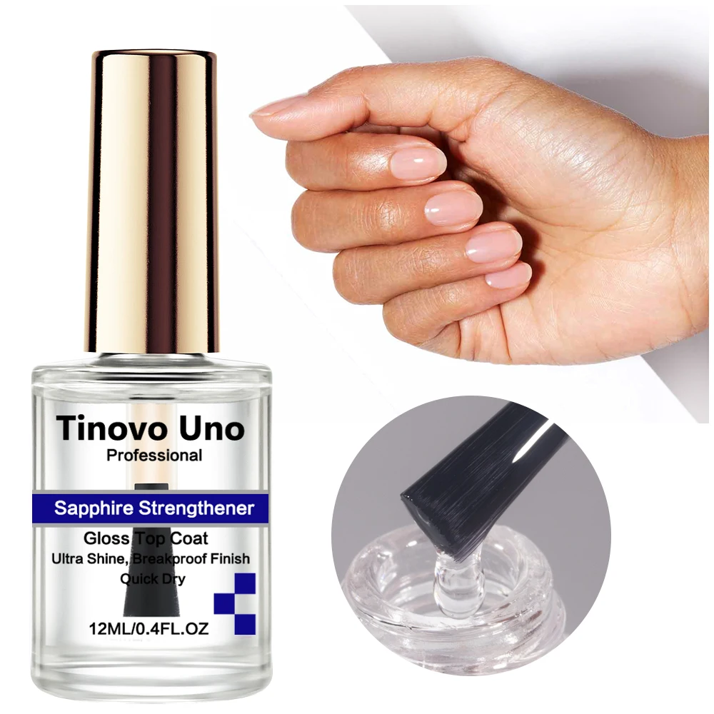 Tinovo Uno-fortalecedor de uñas de zafiro, tratamiento de Arte de uñas de Mega crecimiento, esmalte de uñas de secado al aire, acabado de capa superior Ultra brillante natural, 12ml