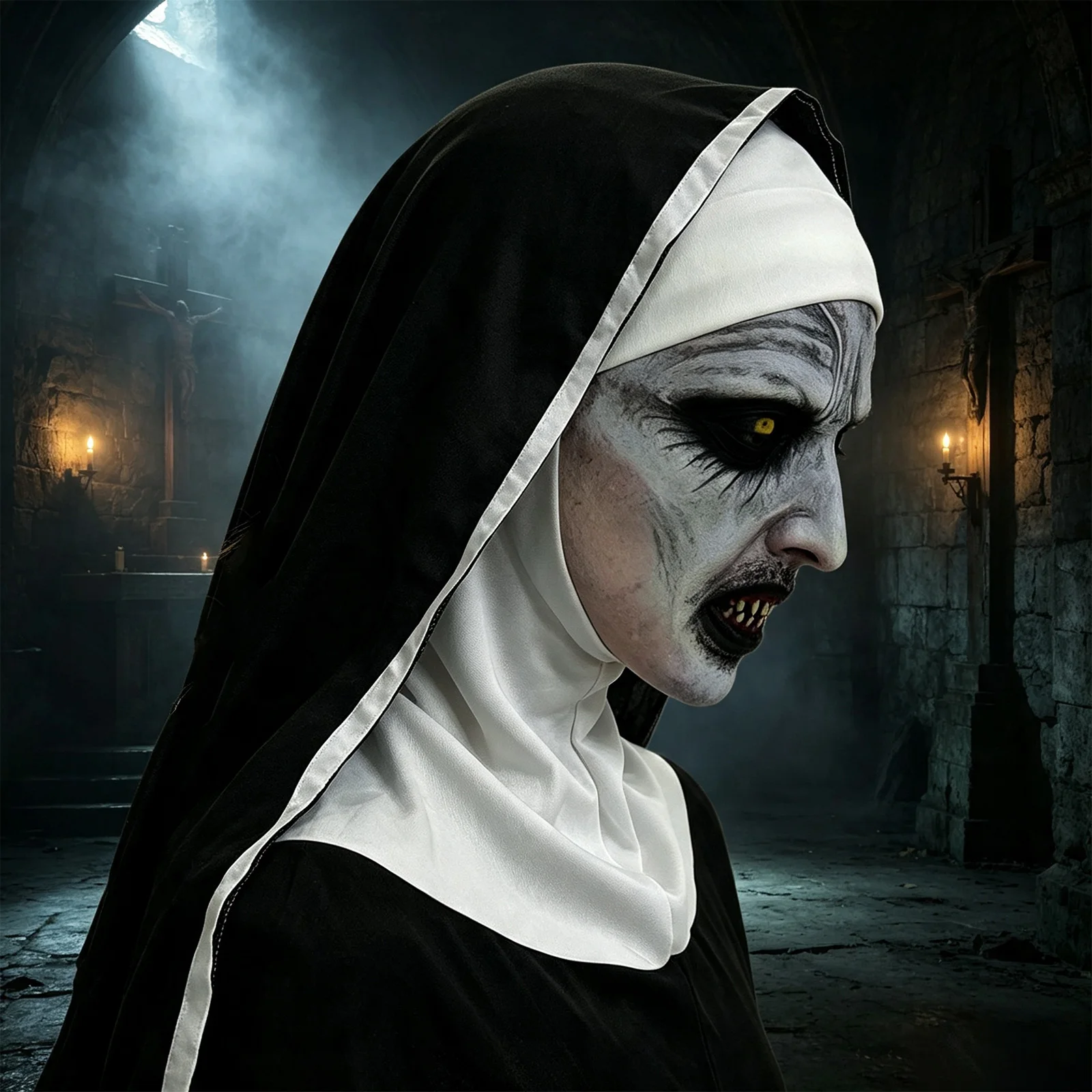 Adults Halloween Scary Nun Mask Full Head Mask Horror Cosplay Costume Accessory Theme Party Prank Props 5