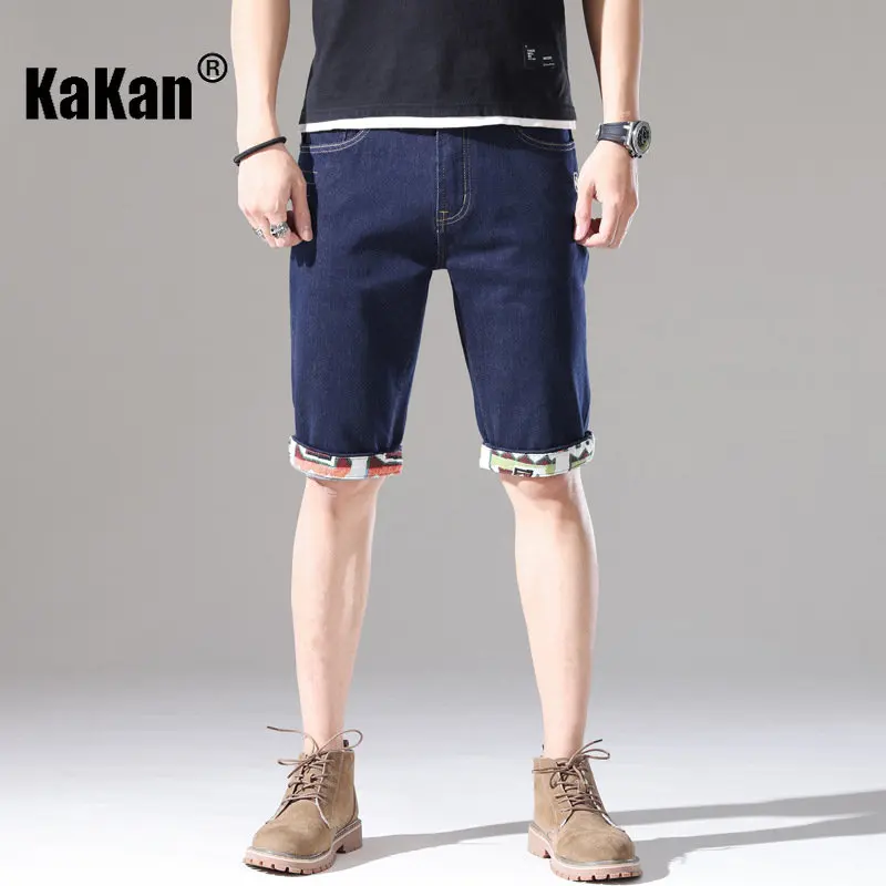 Kakan - New Summer Embroidered Perforated Jeans for Men, Dark Blue Korean  Mid Rise Quarter Jeans K19-JSN820