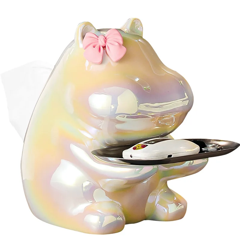 Cute Cream Style Ceramic Tissue Box Luxury Premium Elegant Living Room Coffee Table Napkin Holder Home Use Paper Holder Ornament
