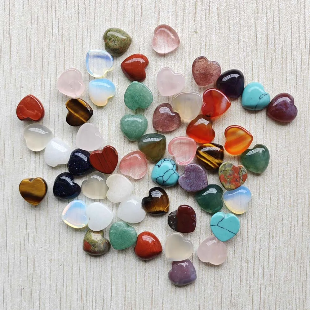 Fashion good quality Mixed natural stone heart cabochons beads 12mm for jewelry accessories making wholesale 50pcs fast shipping