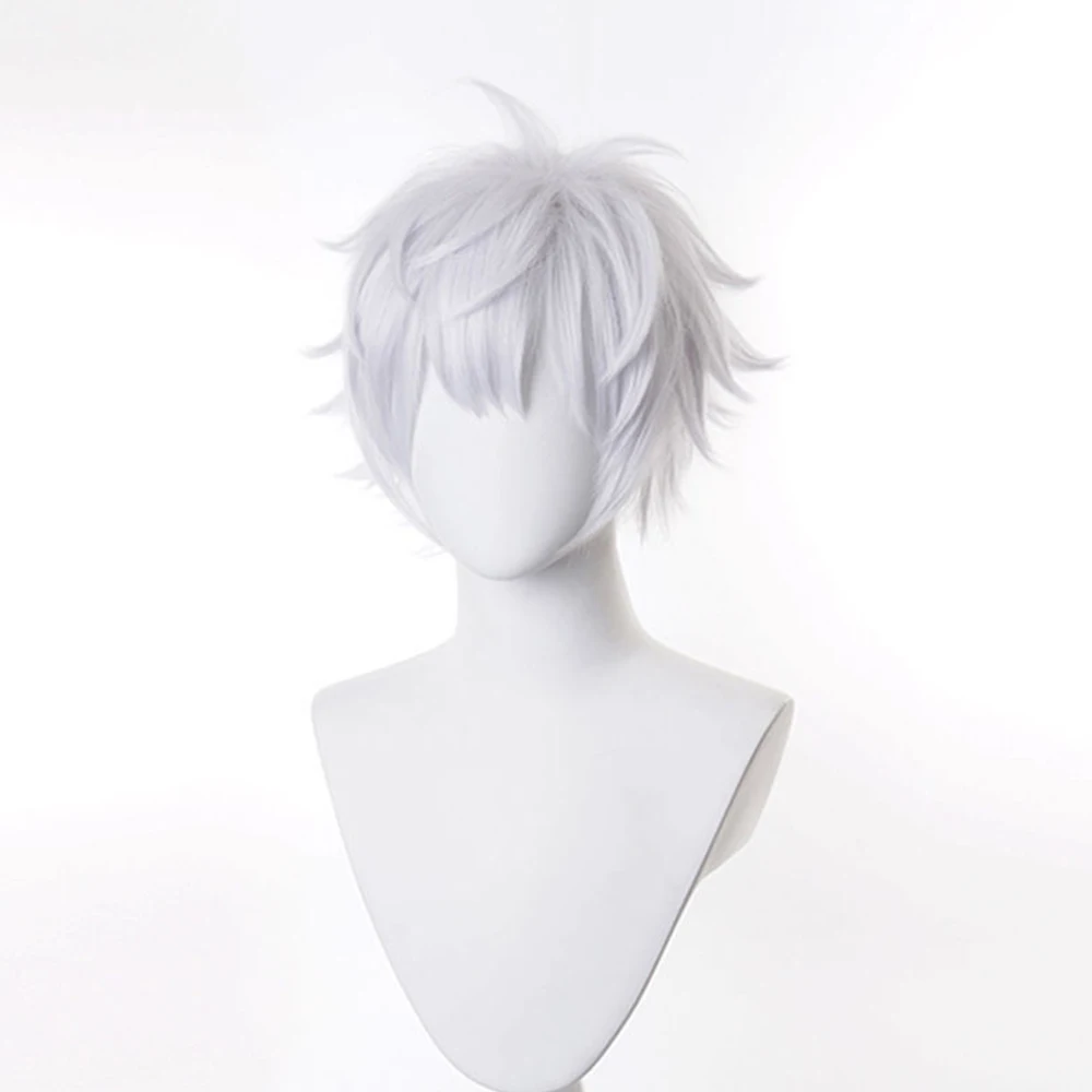 RANYU-peluca blanca para hombre, pelo corto y liso de Anime sintético, fibra de alta temperatura, para fiesta de Cosplay