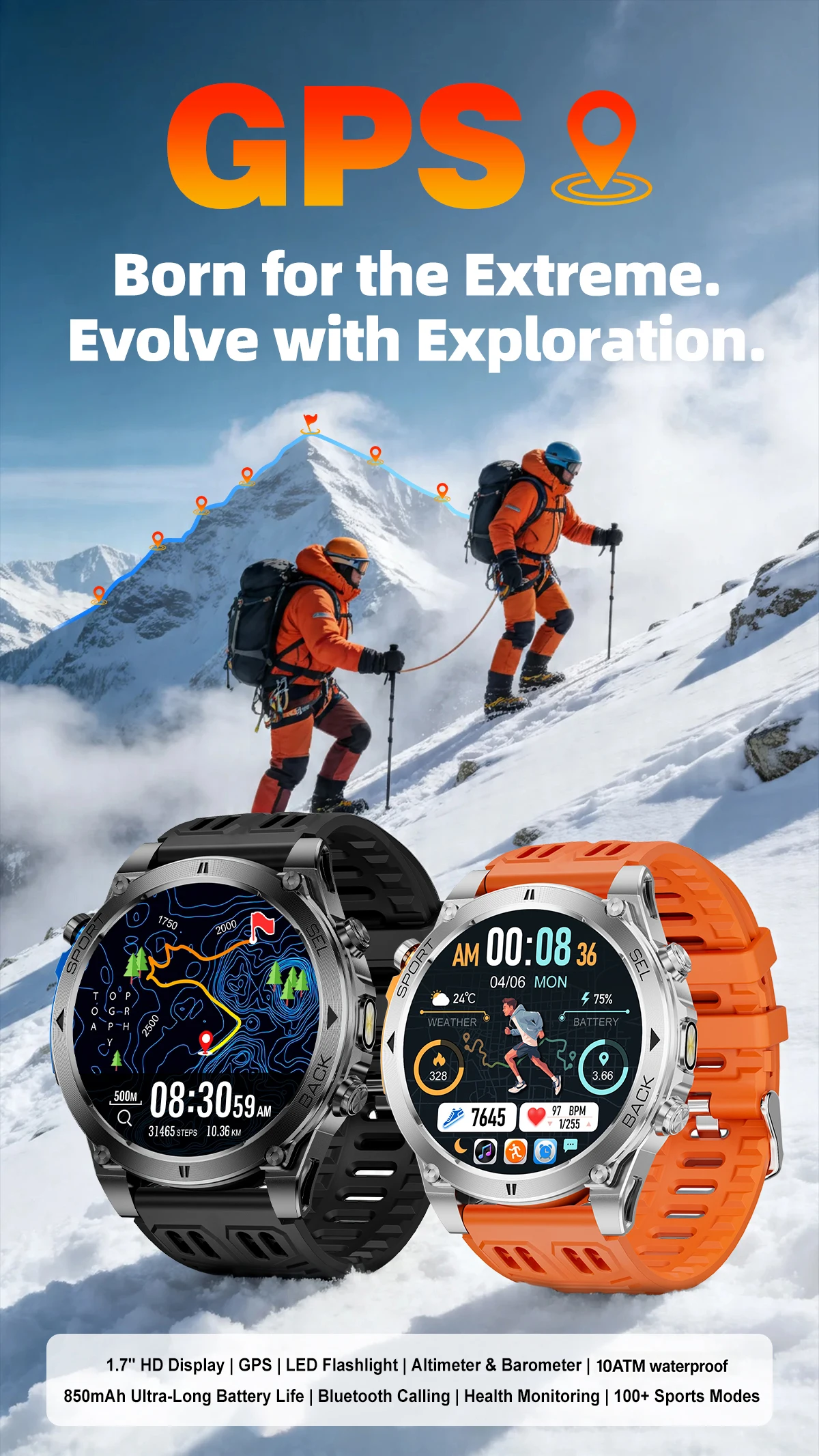 Neue T-RX 4 Militär-GPS-Smartwatch für Herren, 6 Satelliten, präzise Positionierung, 10 ATM wasserdicht, HD-Anruf, 170+ Sportmodi, LED-Taschenlampe – Detail 1