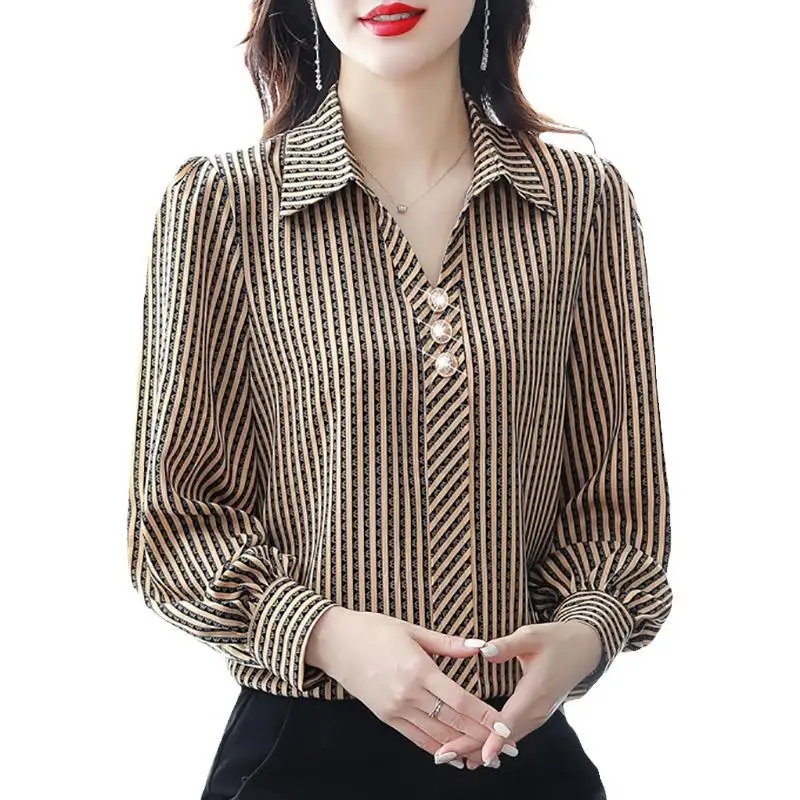 Striped Shirt Women's Spring and Autumn 2025 New Top Fashion Chiffon Shirt Long-sleeved Shirt