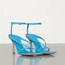 Blue Flip-Flops Thin High Heel Sandals Solid Square Open Toe Back Buckle Strap Stilettos Sandals Fashion Lady Shoes 2024 Pumps