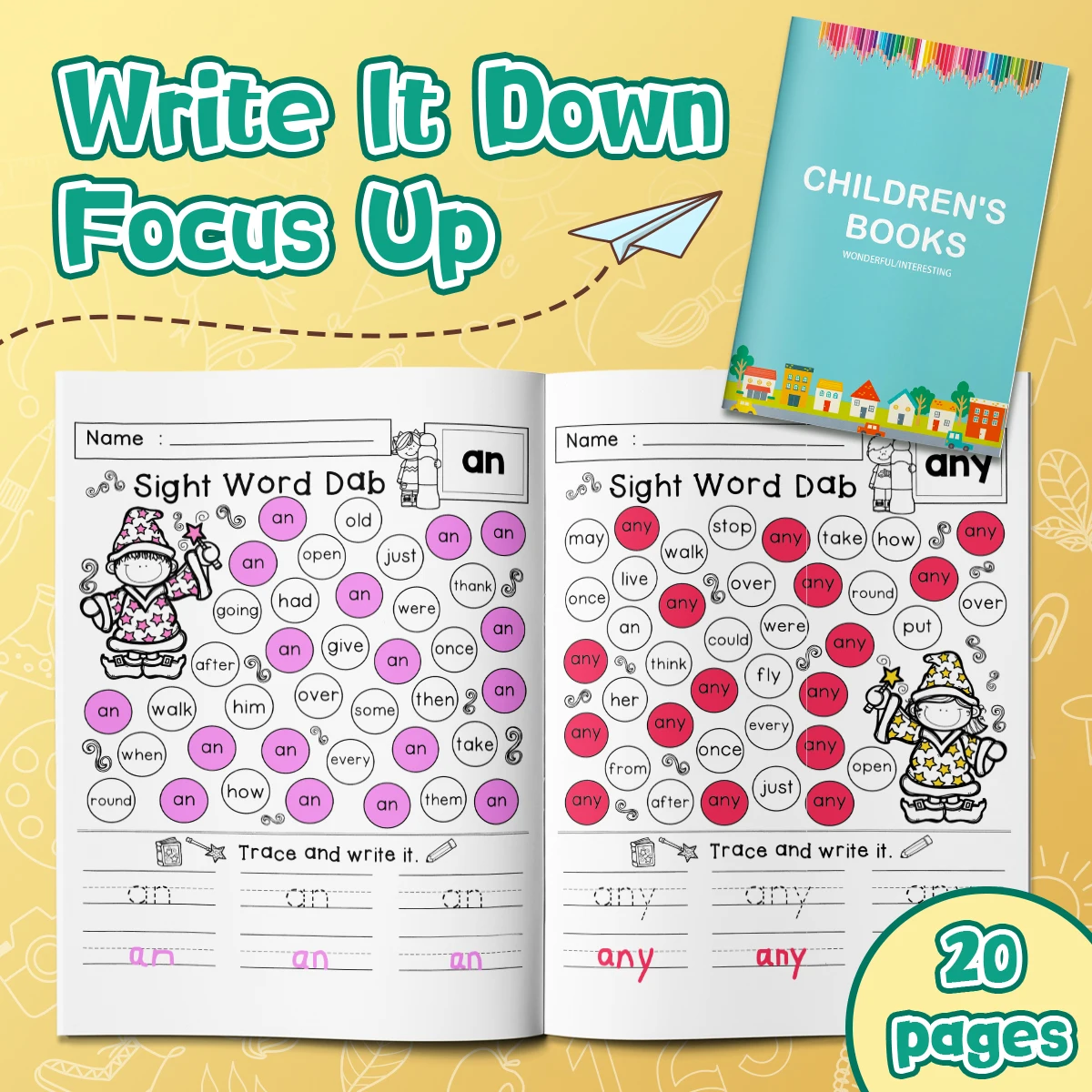 English Words Coloring Book for Kids, Cute Cartoon Patterns, Preschool Early Learning Activity Book, Fun English Learning