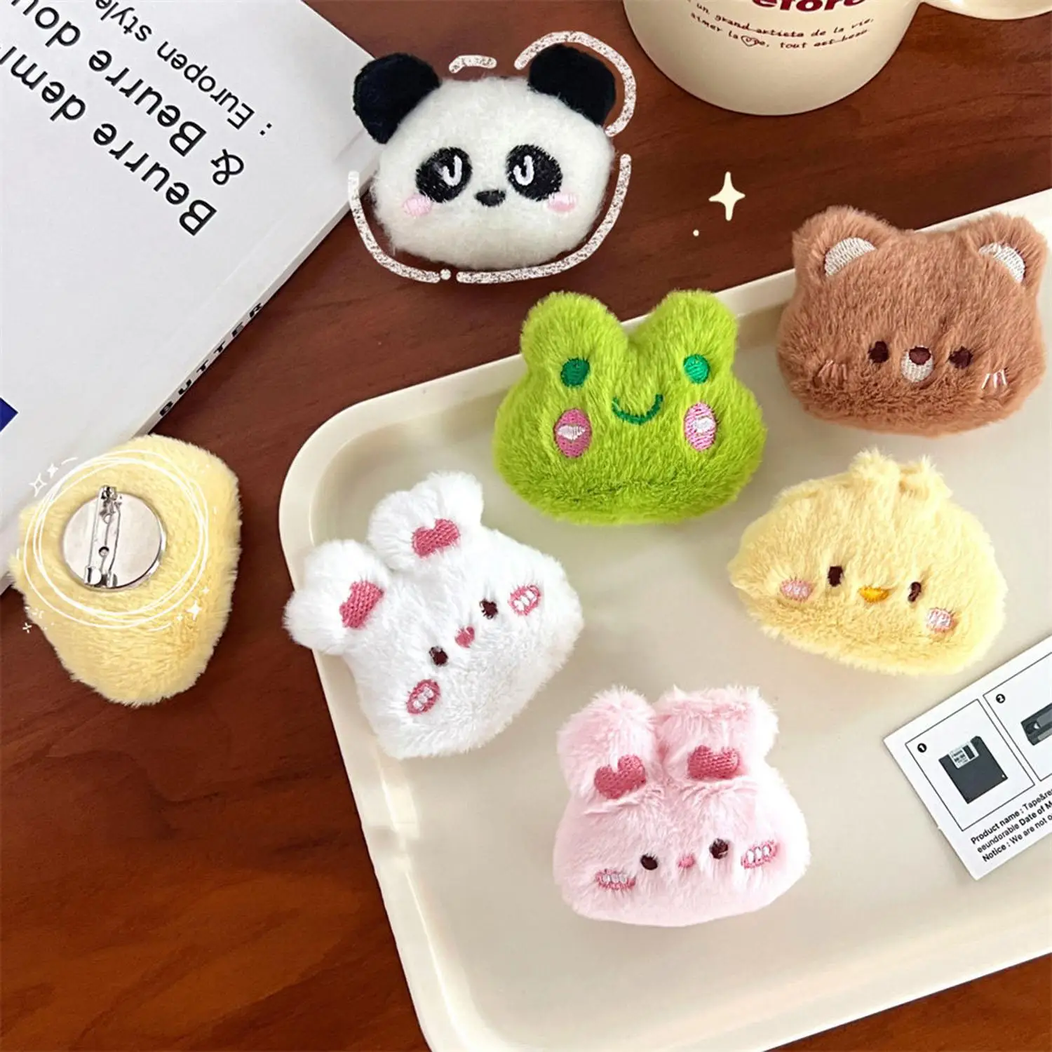 Cute Cartoon Animal Brooches Frog Bear Rabbit Panda Chick Plush Doll Personality Bag Lapel Pin Clothes Decorative Accessories