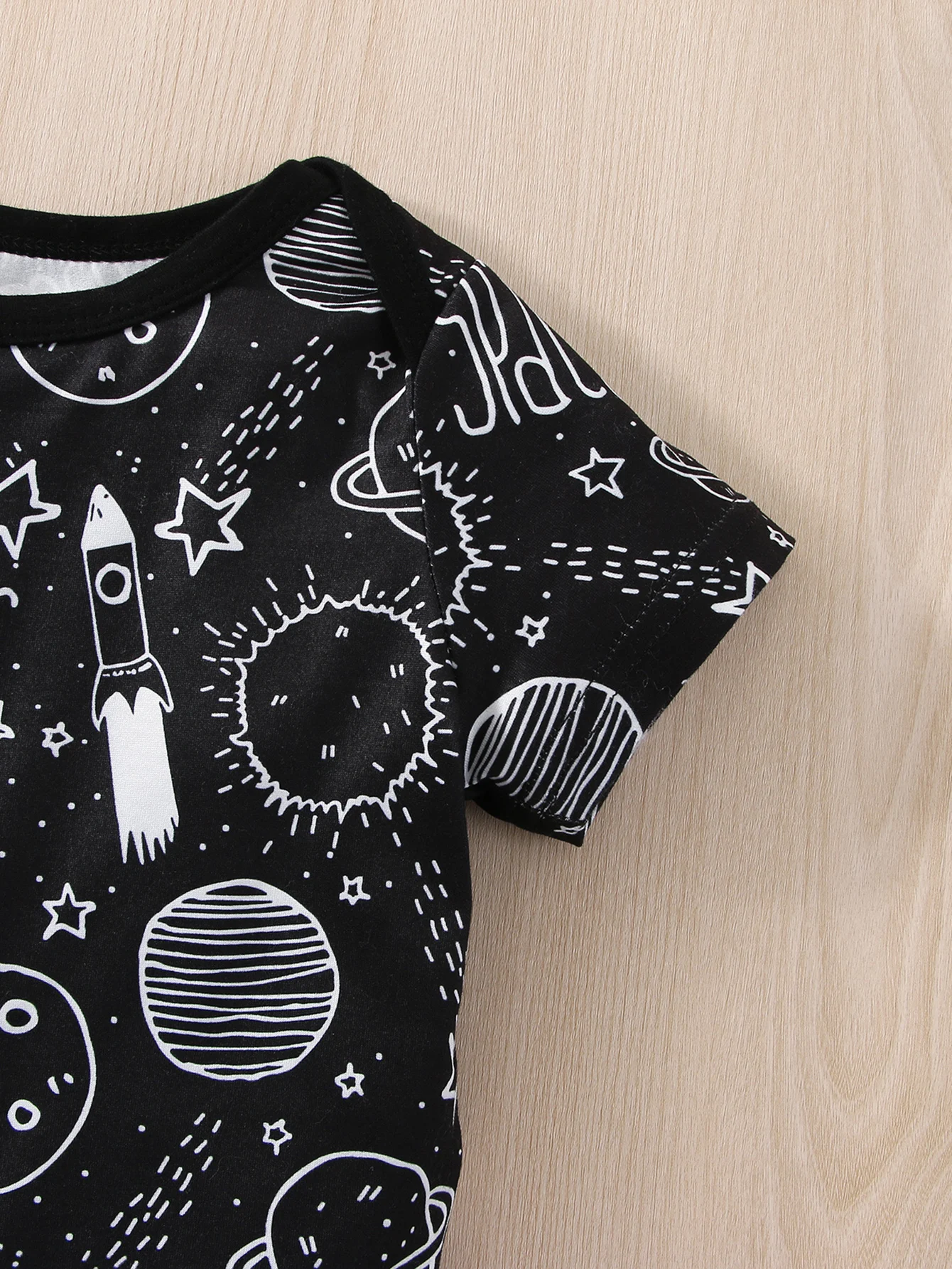 Adorable Outfit for Your Little Astronaut: Baby Boys\' Planet Space Print Romper & Solid Bib Shorts Set