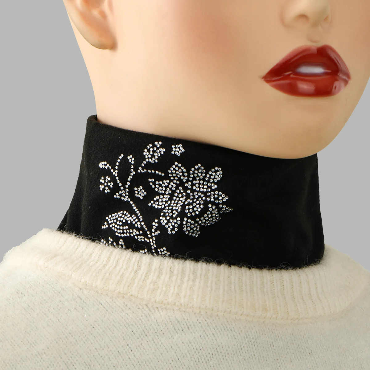 المرأة انفصال وهمية طوق الخريف الشتاء يندبروف الرقبة أدفأ الأزهار حجر الراين كاذبة طوق مثالية تحت الحجاب الياقة المدورة #6