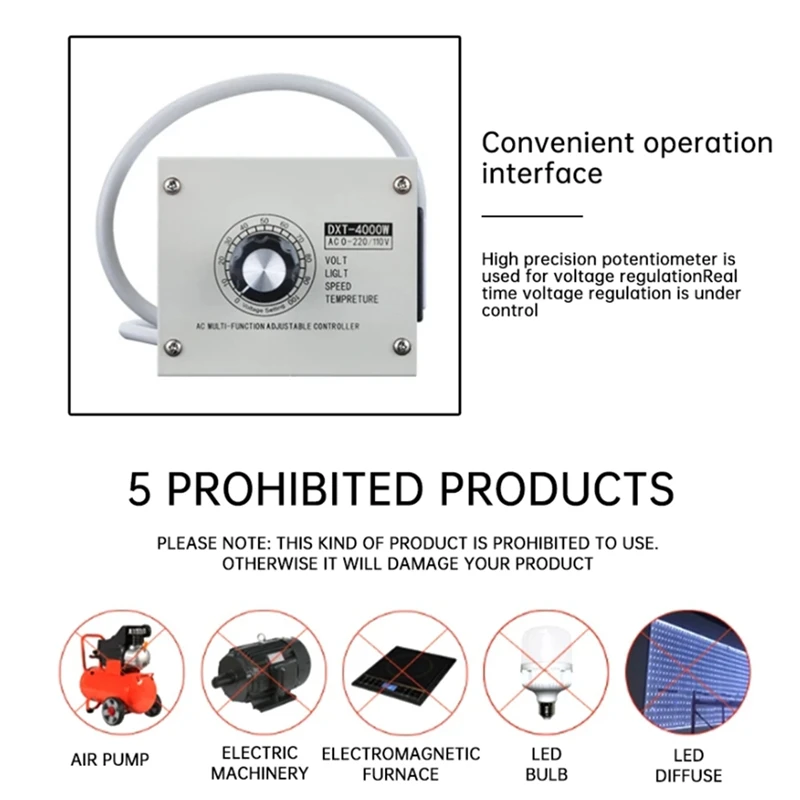 Adjustable Voltage Regulator 4000W SCR Adjustable Dimmer Speed Temperature Stepless Variable Speed Belt