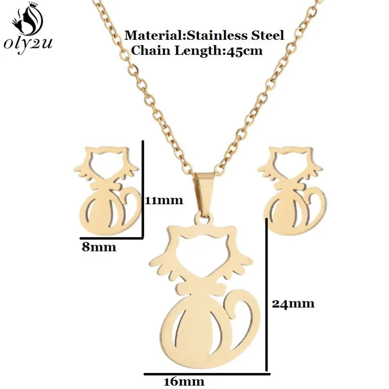 Cute Dog Cat Pendant Necklace Earring Set Women Stainless Steel Animal Jewelry Girls Lovely Pet Necklaces Accessories Wholesale