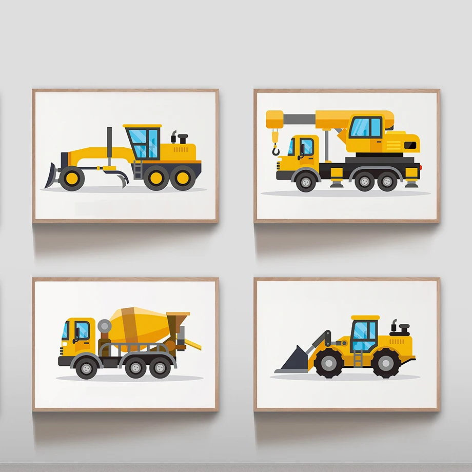 Crane Backhoe Consignment Car Tank Car Watercolor Illustration Fashion Wall Art Canvas Painting Nordic Poster Children Decor