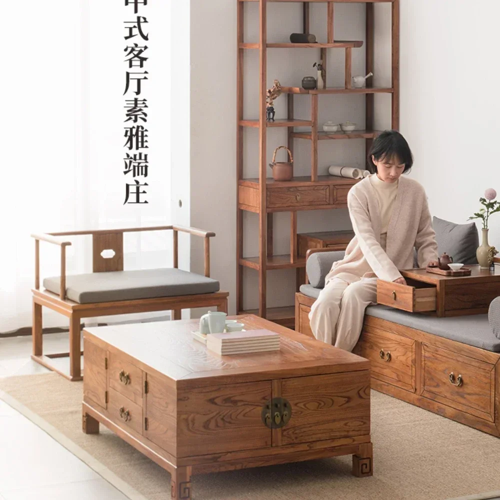 Tea Table Zen Log Tea Table Solid Wood Living Room Furniture Multifunctional Storage Tea Table