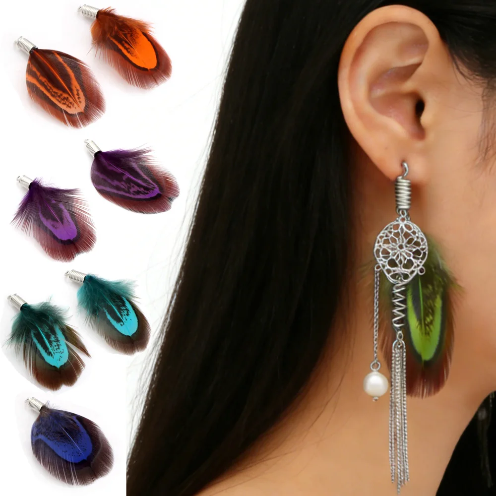 12pcs/lot 35MM Natural Multicolor Feathers Women Necklace Earrings Tassels DIY Jewelry Making Accessories