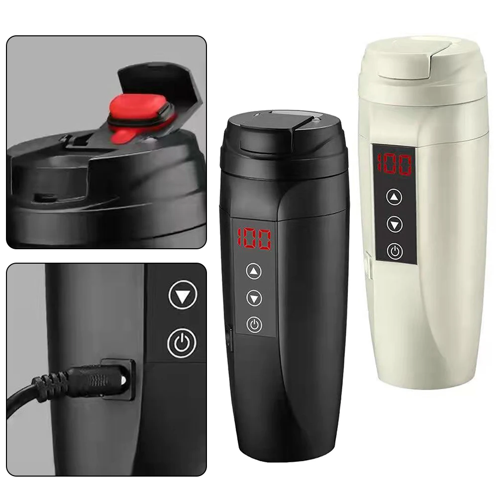 12V/24V Electric Heating Cup Kettle Stainless Steel Water Heater Bottle For Tea Coffee Drinking Travel Car Truck Kettle 450ML