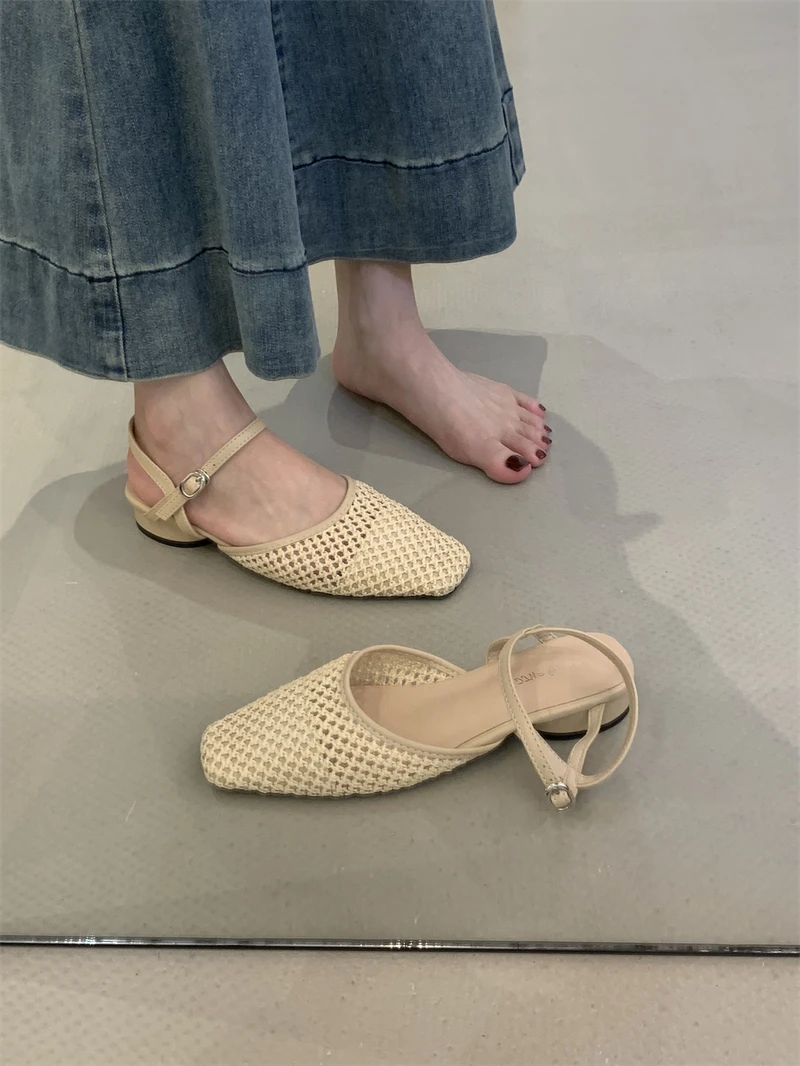 

Fashion Buckle Strap Shallow Women Mary Janes Low Heel Shoes Strange Toe Footwear Soft Ladies Flats Lolita Shoes Female Slides