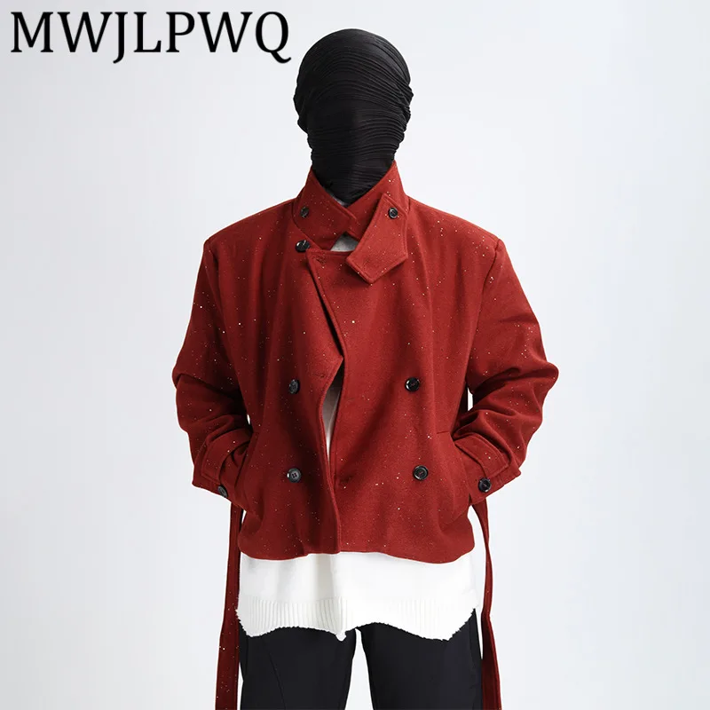 

MWJLPWQ двубортная короткая куртка с воротником-стойкой, темный стиль, текстурированные мужские элегантные топы с длинными рукавами, осень 2023, 12802