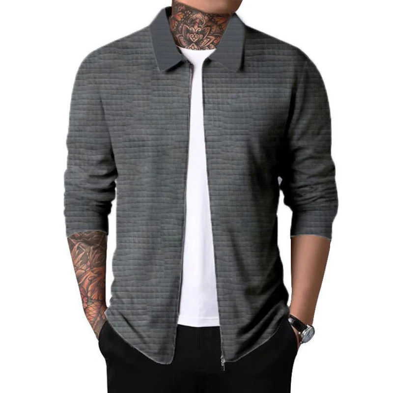 

New Men's Personalized Trend Jacket, Cardigan Zipper Jacket, Casual Men's Long Sleeved Lapel Waffle Jacket